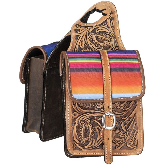 Antique Serape Tooled Leather Saddle Horn Bag