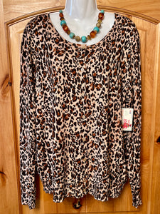 Leopard Print Cardigan Plus Size Sweater