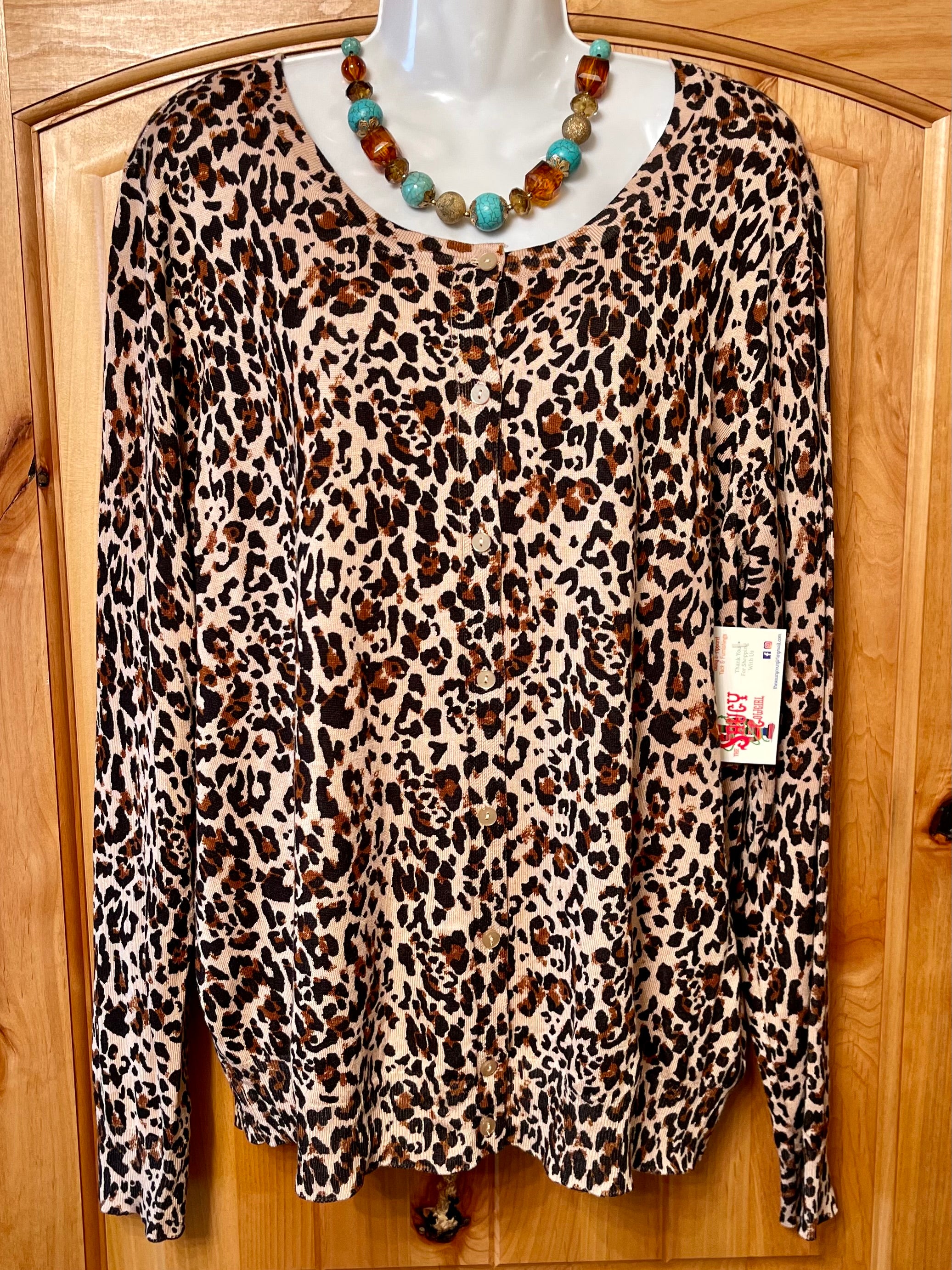 Leopard Print Cardigan Plus Size Sweater