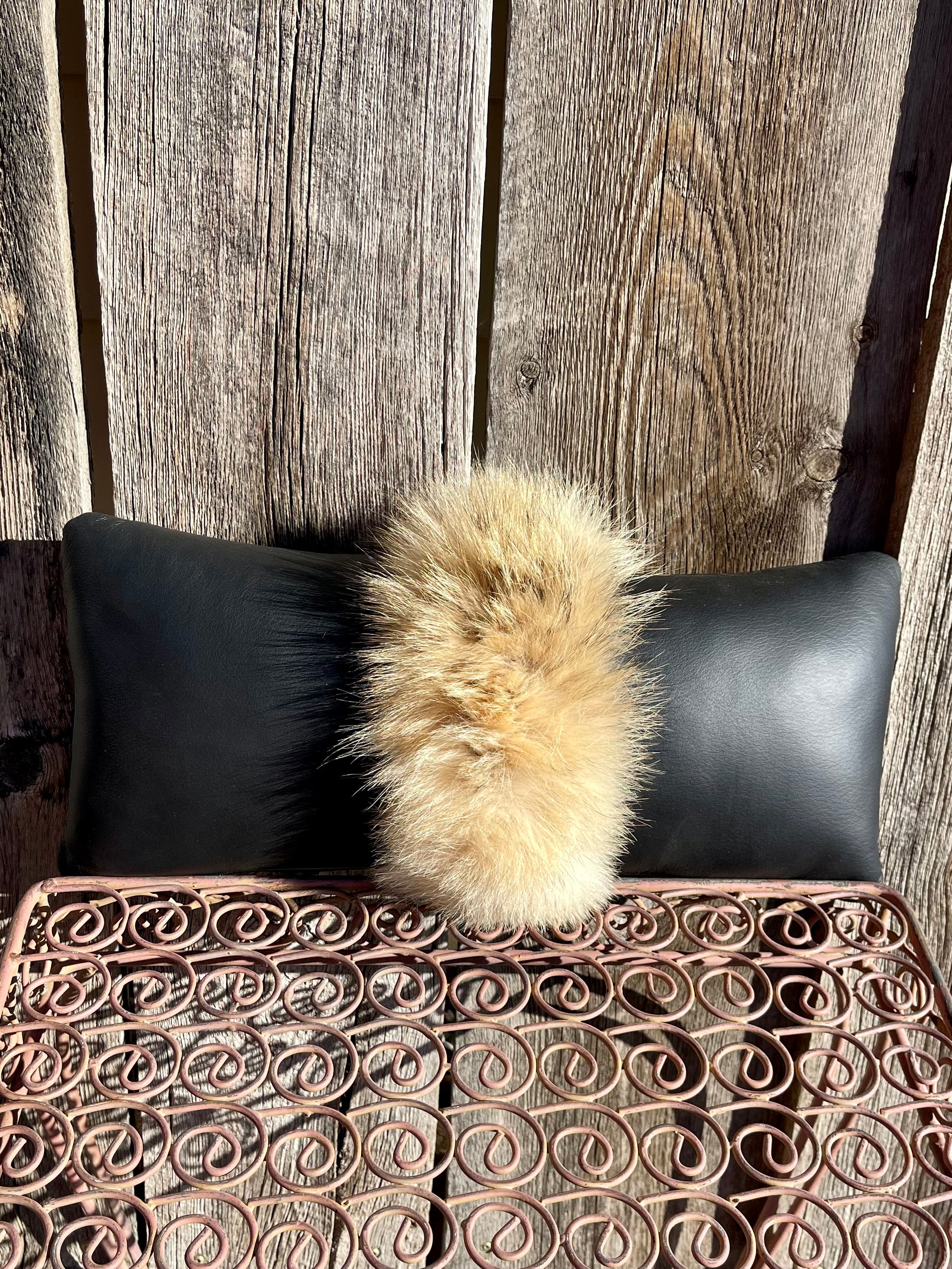 Coyote Fur Accent Leather Pillow