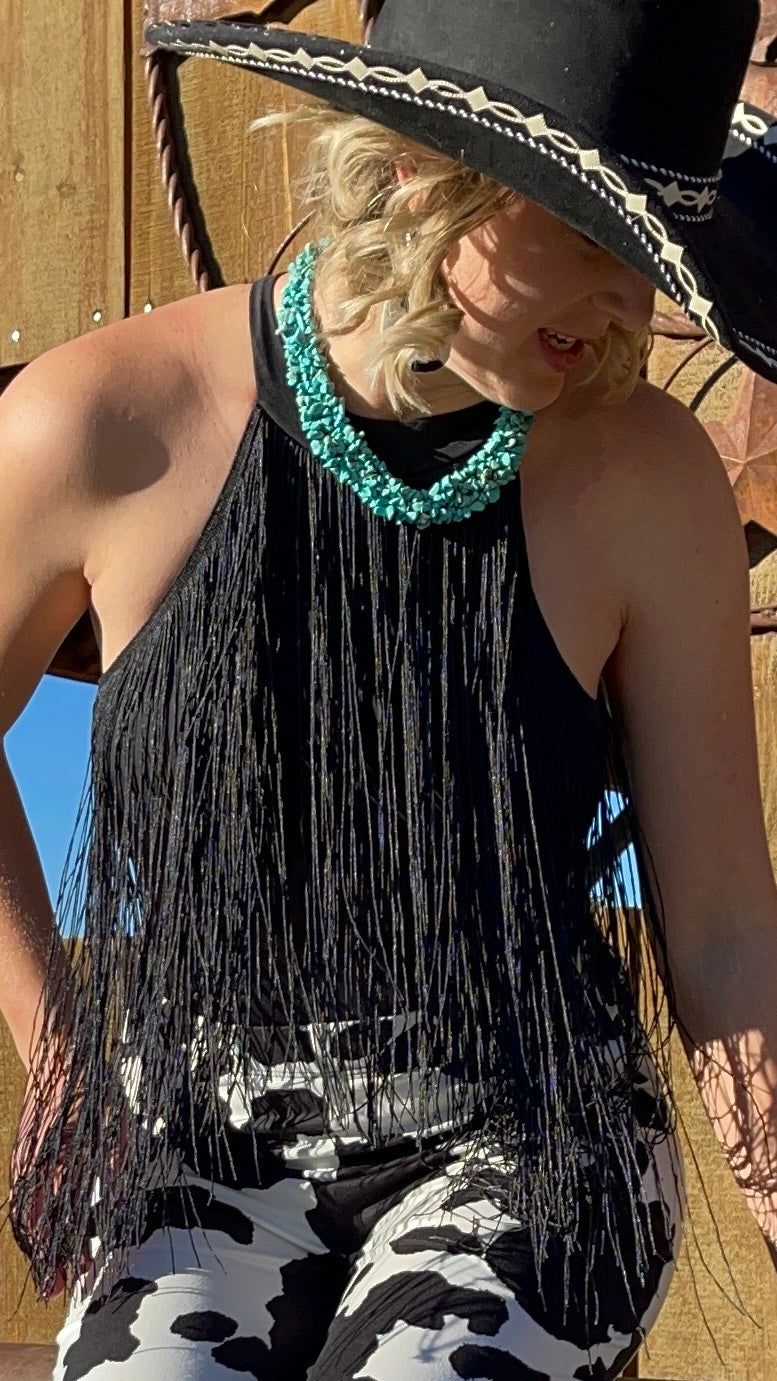 Jen's Fringe Halter Body Suit